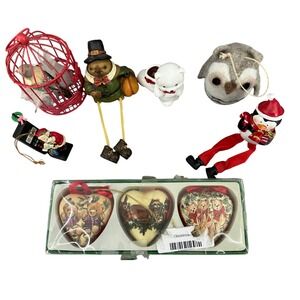 Mixed Christmas Ornament Lot Russ Berrie Polar Bear Santa Phone Penguin Bird 9pc